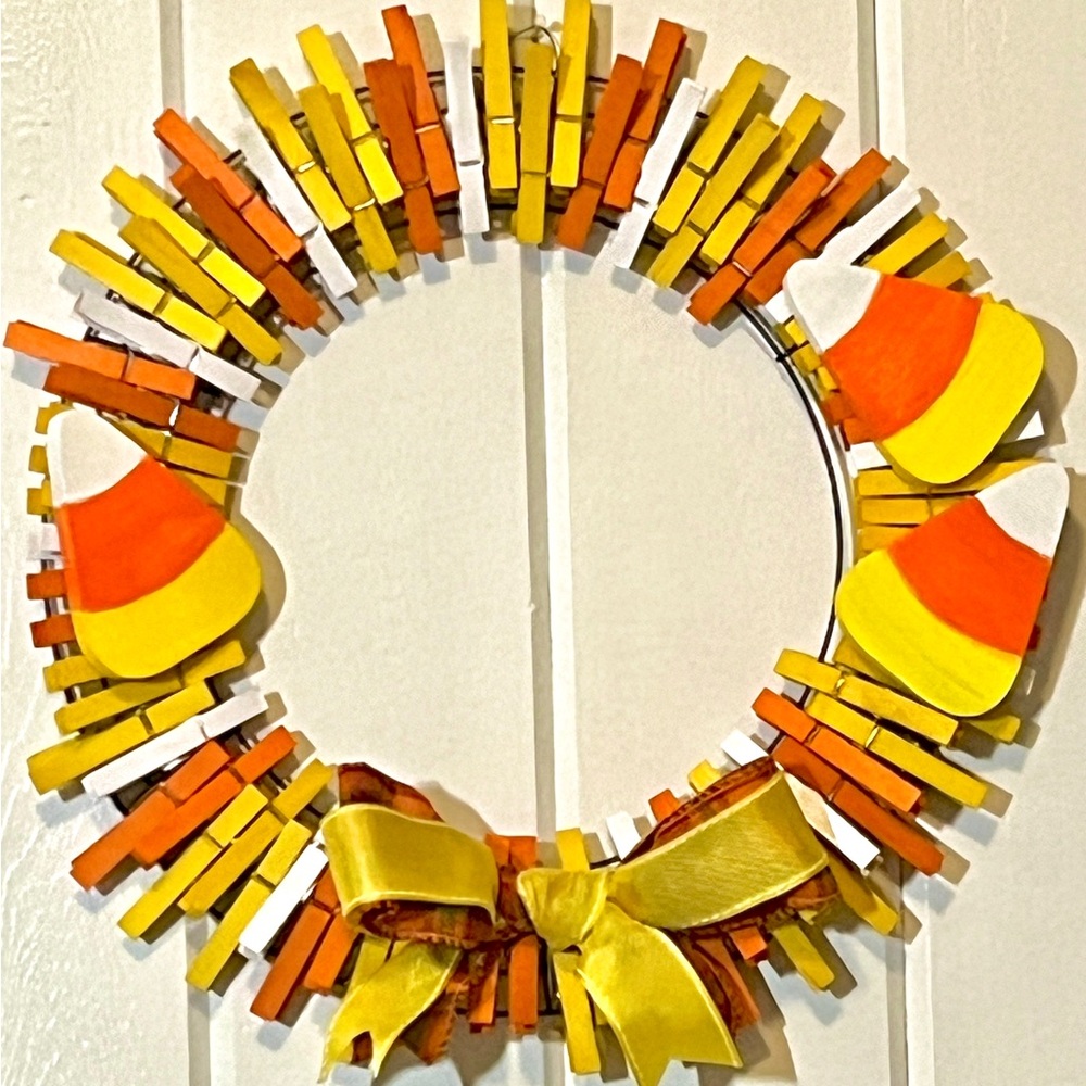 Festive Candy Corn Clothespin Wreath